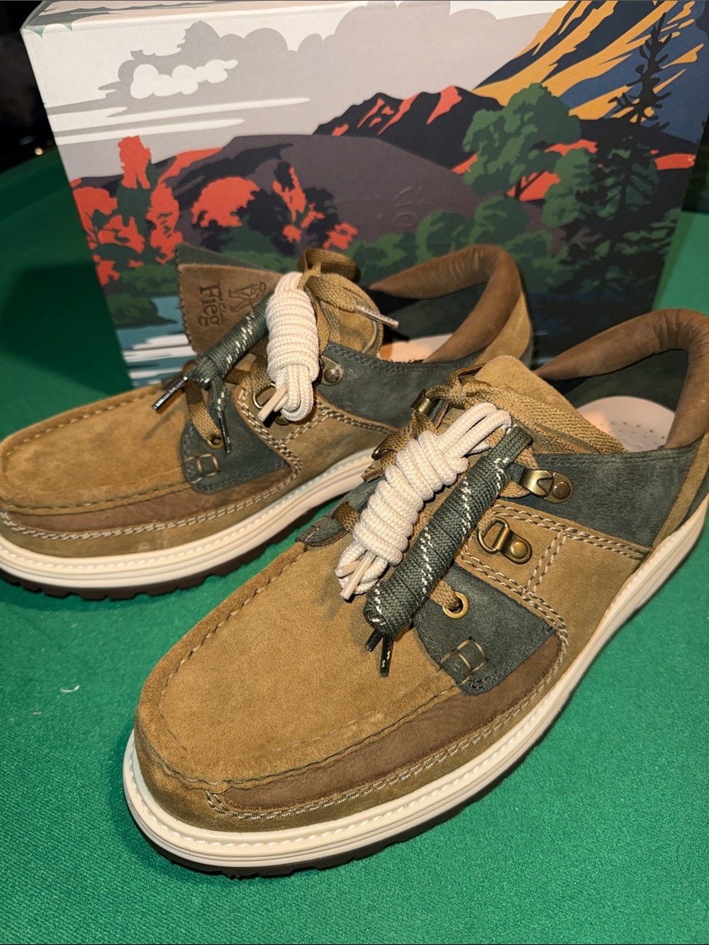 CLARKS/ KITH Tan & Olive Suede Casual Boat Shoes